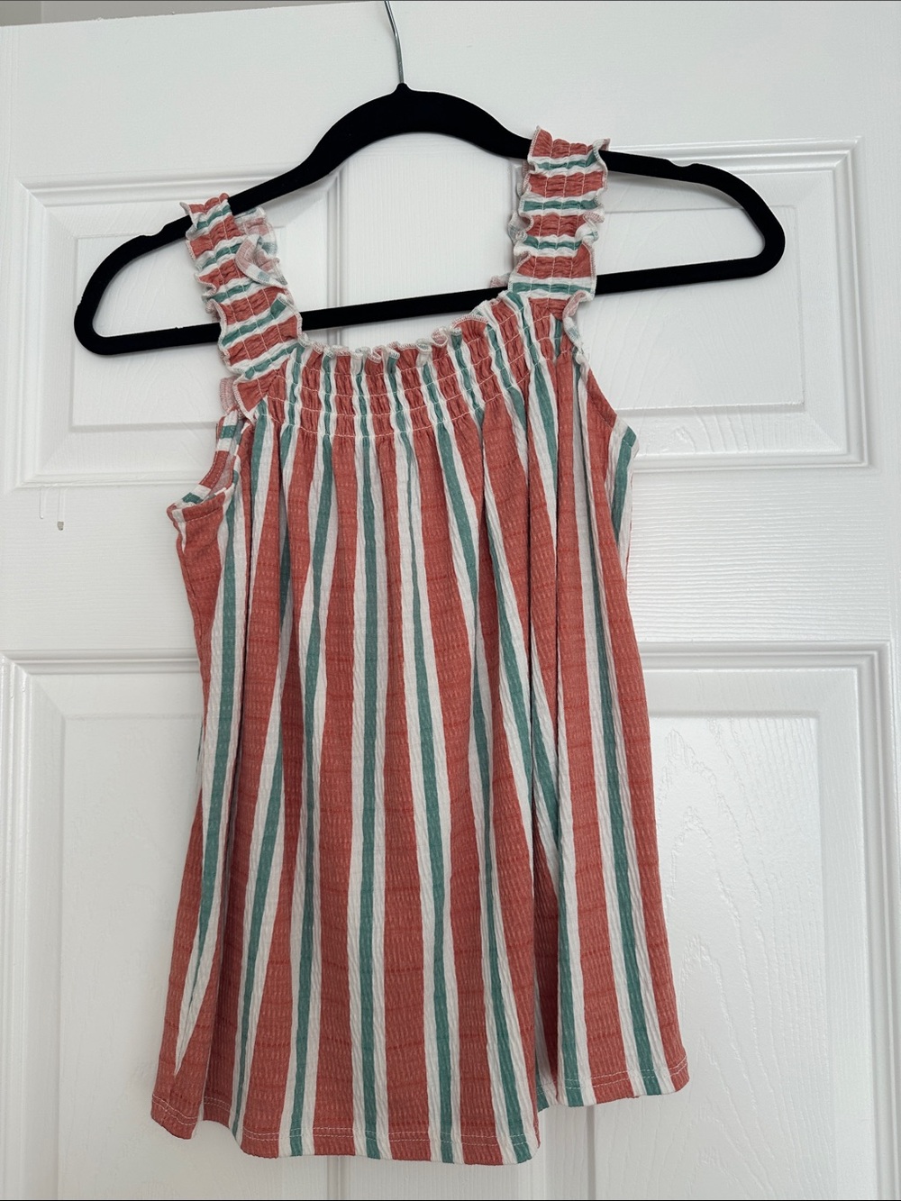 LC Lauren Conrad Coral, Teal & White Striped Smocked Tank Top